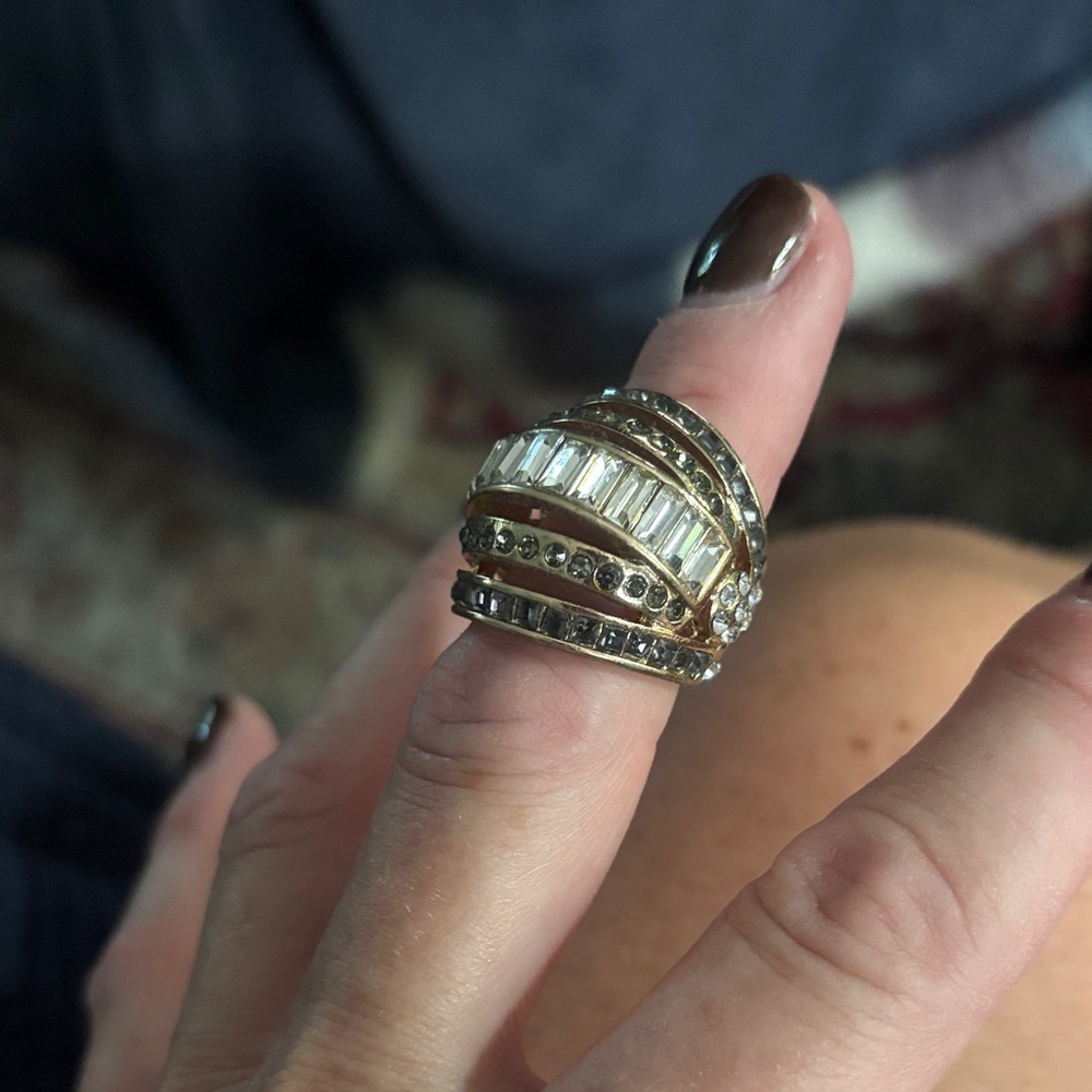 Avon Gold and Silver Ring with Crystal Details